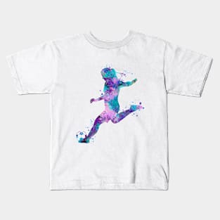 Dynamic Watercolor Soccer Girl Player Art - Vibrant Sports Illustration Kids T-Shirt